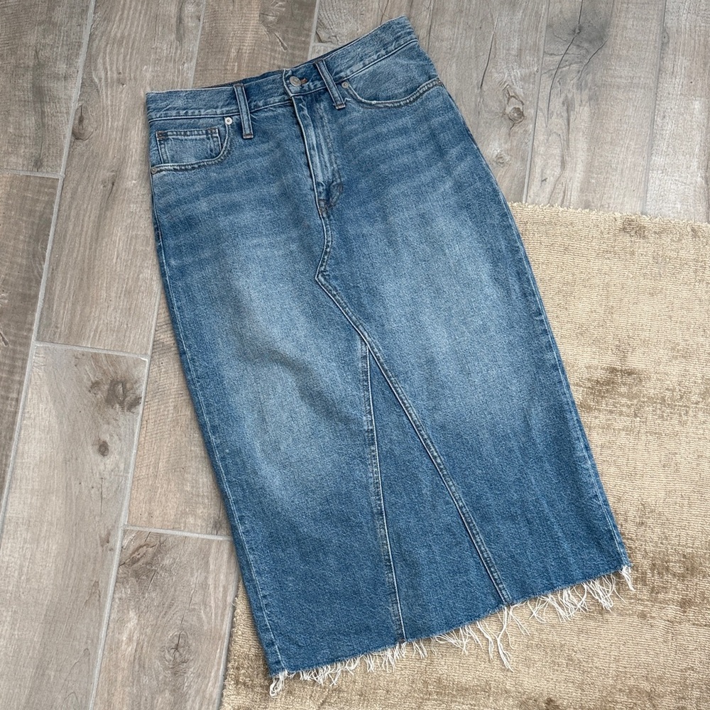 Madewell Denim Midi Skirt with Frayed Hem